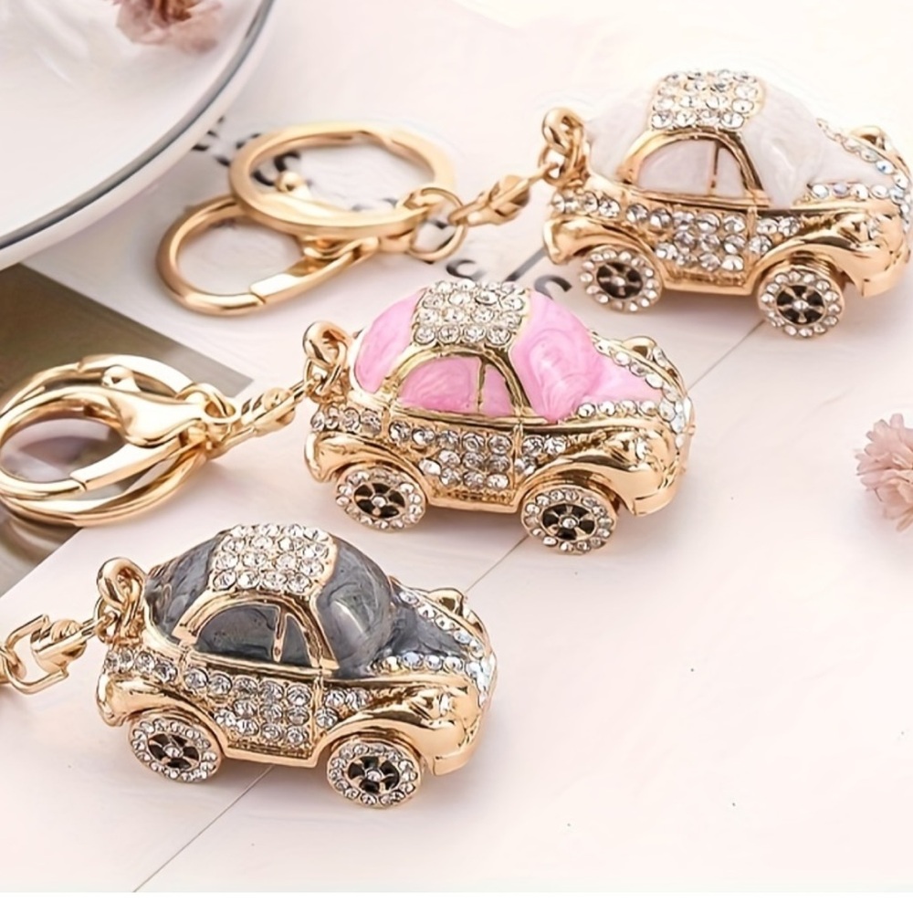 Pink car rhinestone/crystal bag charm